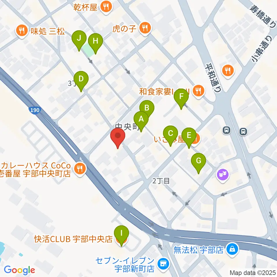宇部BBB周辺のカフェ一覧地図