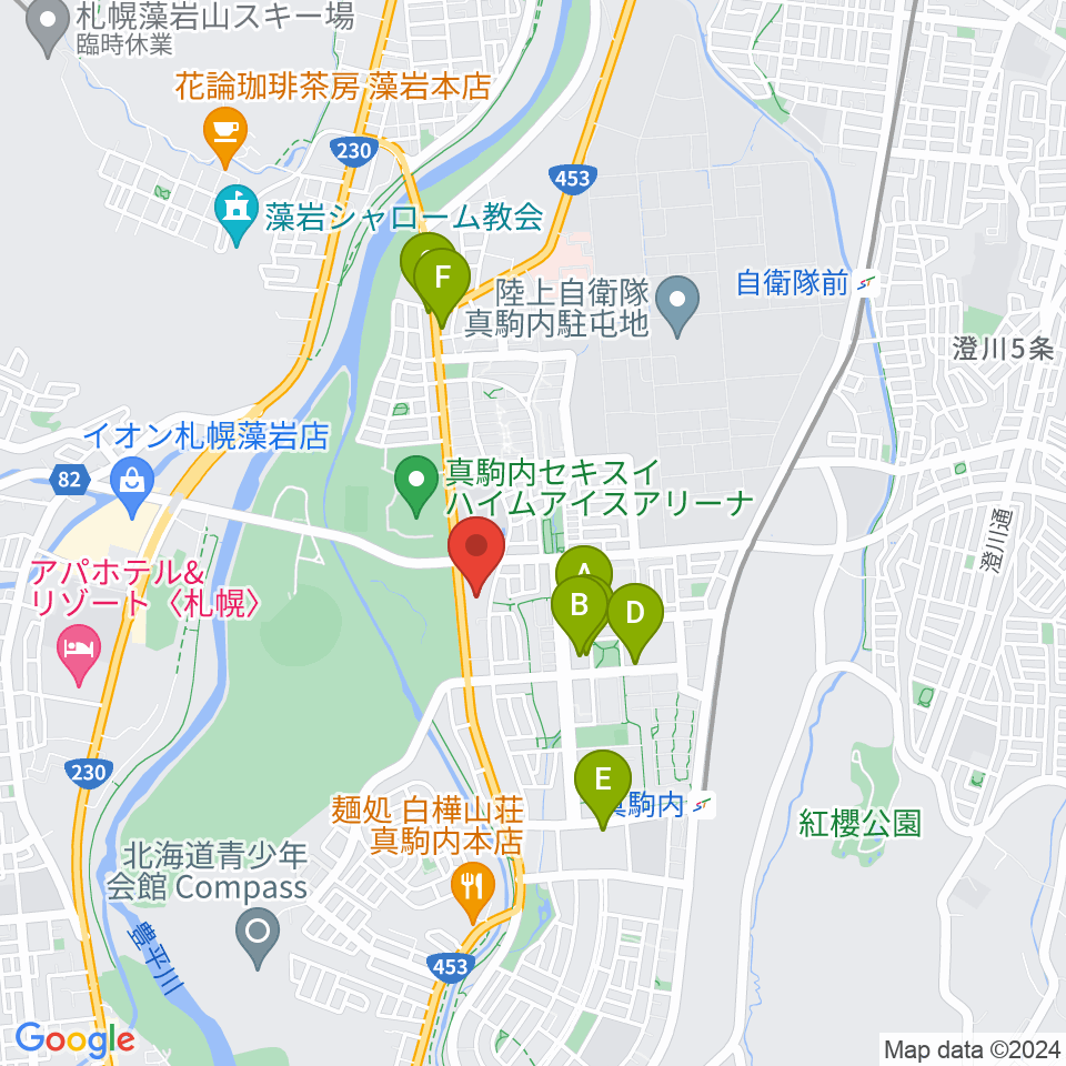 真駒内六花亭ホール周辺のカフェ一覧地図