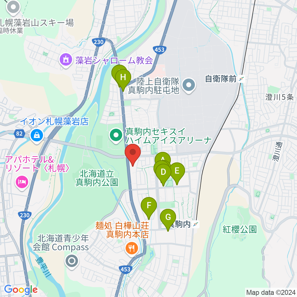 真駒内六花亭ホール周辺のカフェ一覧地図