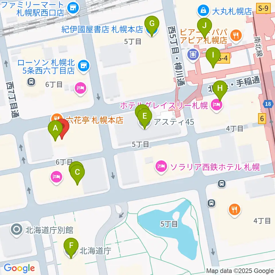 六花亭ふきのとうホール周辺のカフェ一覧地図
