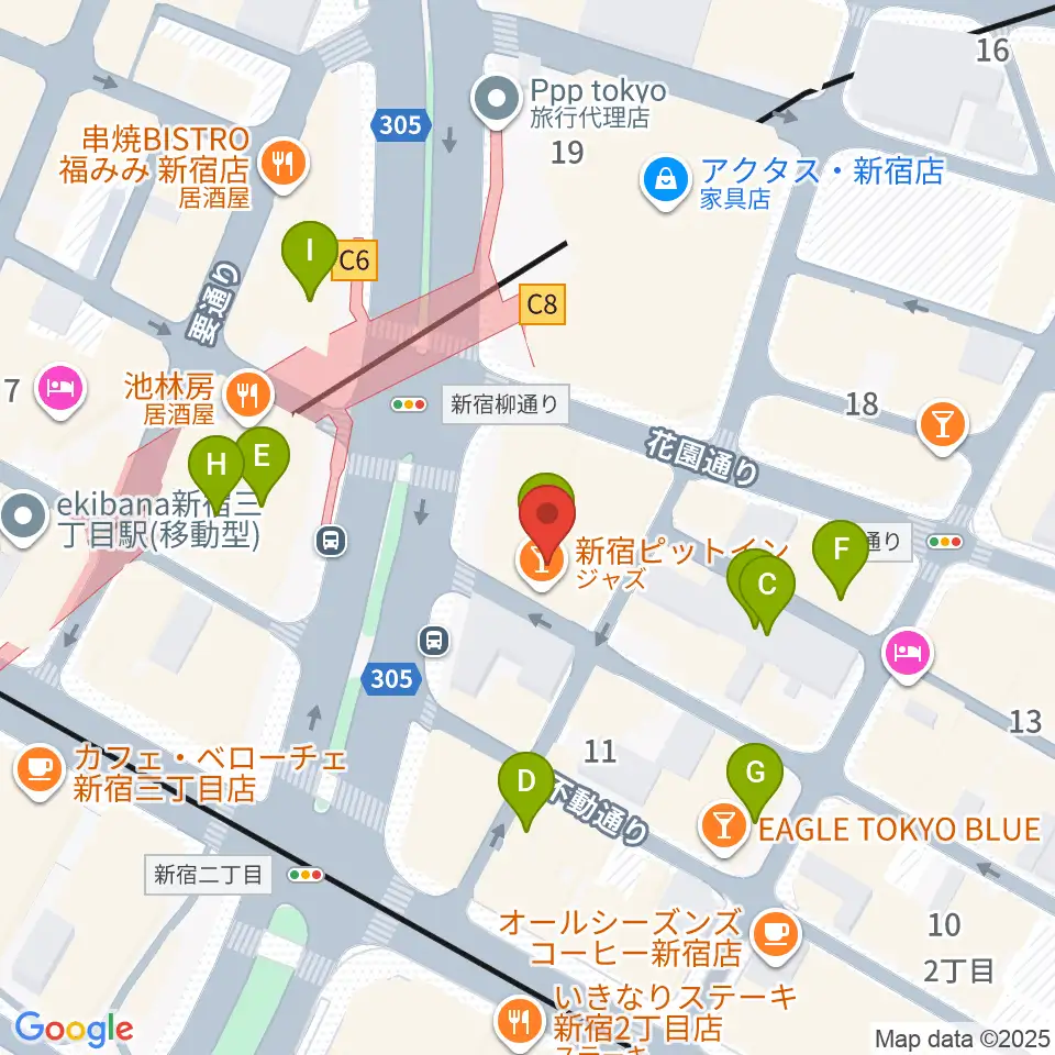 新宿PIT INN周辺のカフェ一覧地図