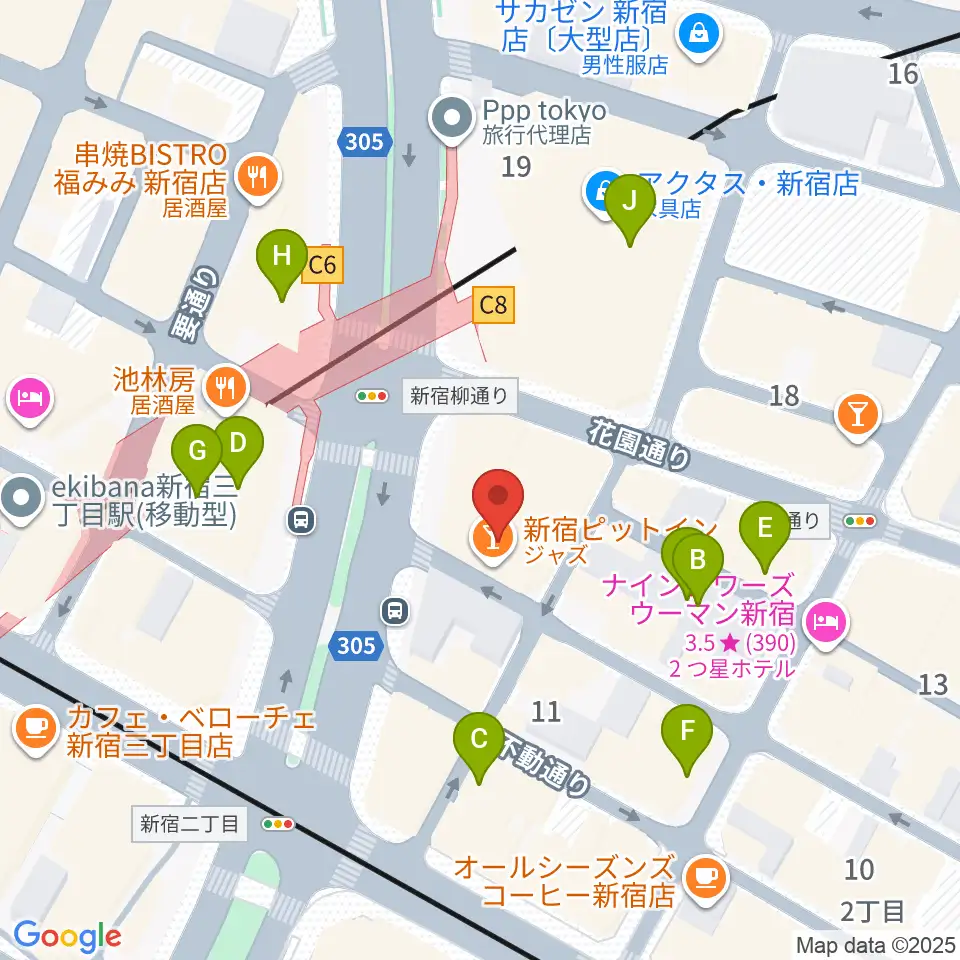 新宿PIT INN周辺のカフェ一覧地図