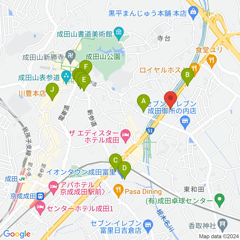 ラジオ成田周辺のカフェ一覧地図