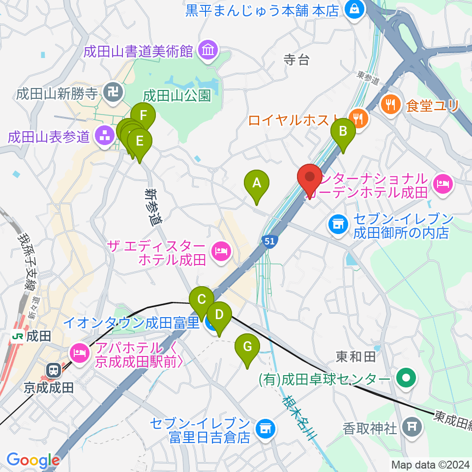 ラジオ成田周辺のカフェ一覧地図