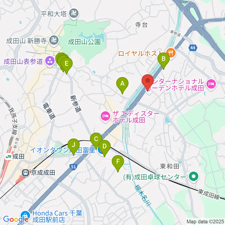 ラジオ成田周辺のカフェ一覧地図