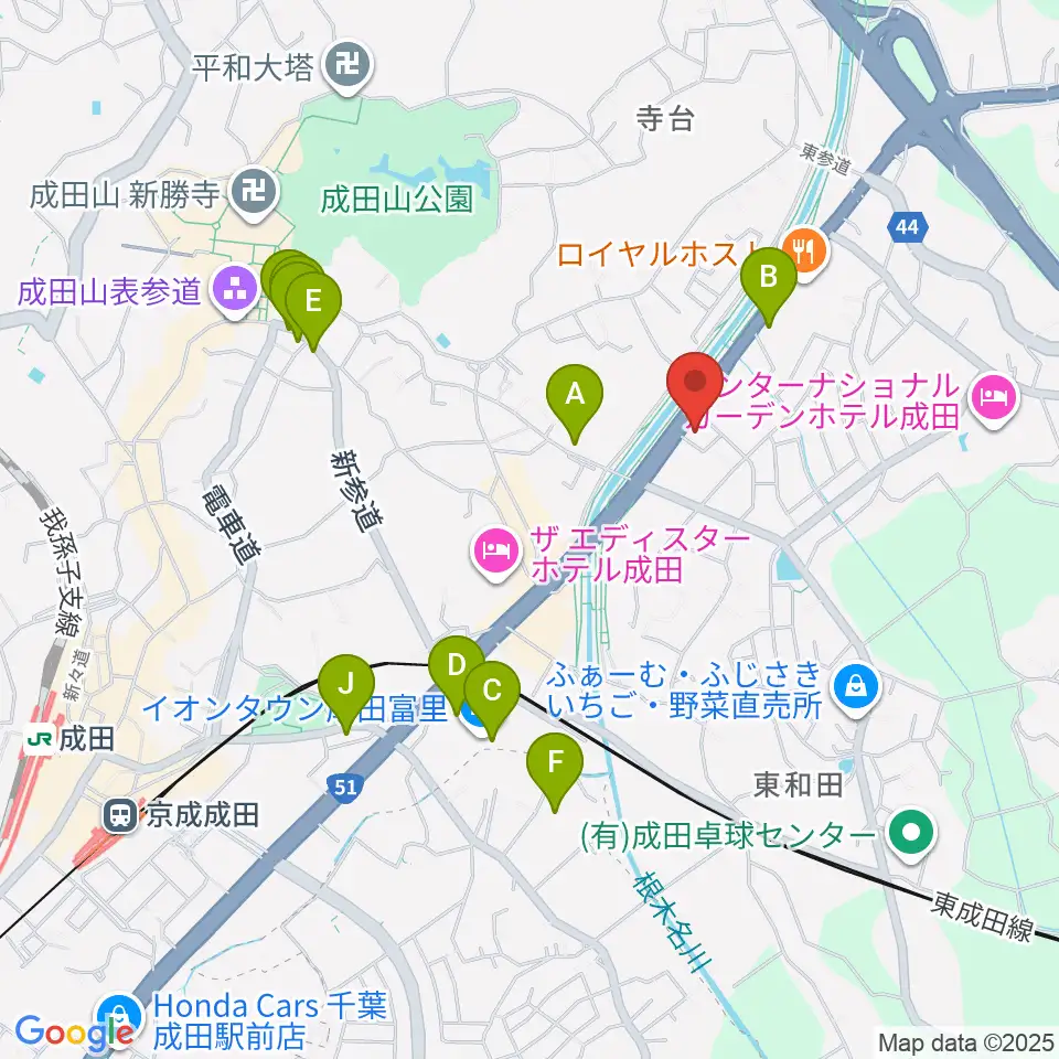 ラジオ成田周辺のカフェ一覧地図