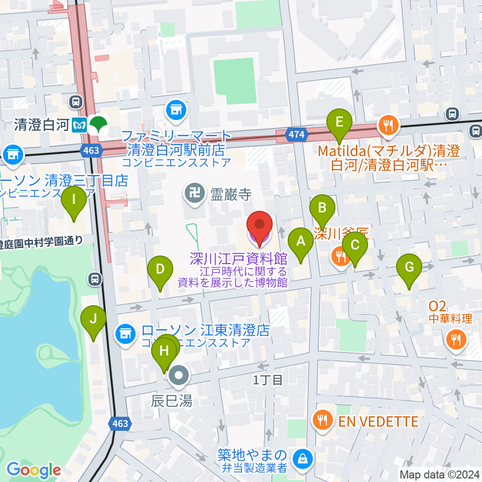 深川江戸資料館周辺のカフェ一覧地図