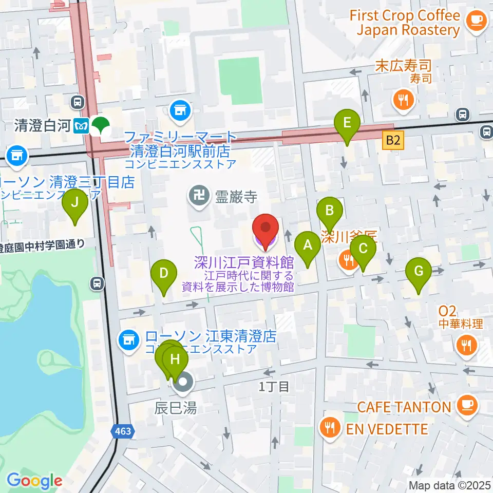 深川江戸資料館周辺のカフェ一覧地図