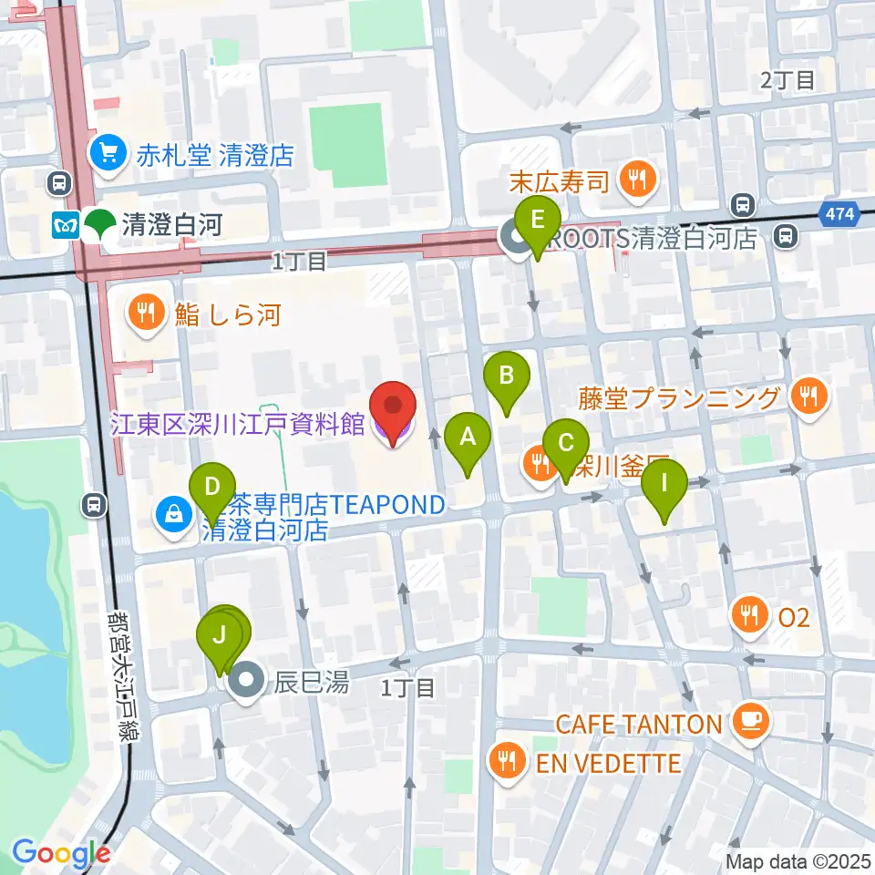 深川江戸資料館周辺のカフェ一覧地図