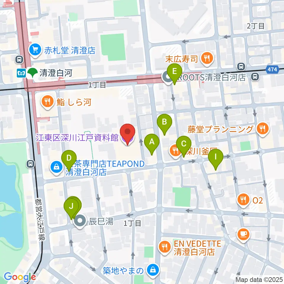 深川江戸資料館周辺のカフェ一覧地図