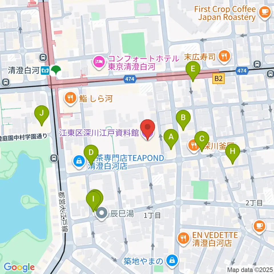 深川江戸資料館周辺のカフェ一覧地図
