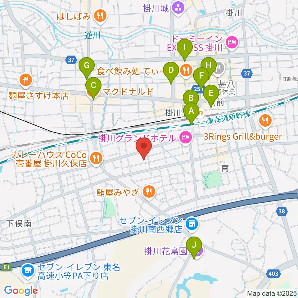 掛川市美感ホール周辺のカフェ一覧地図