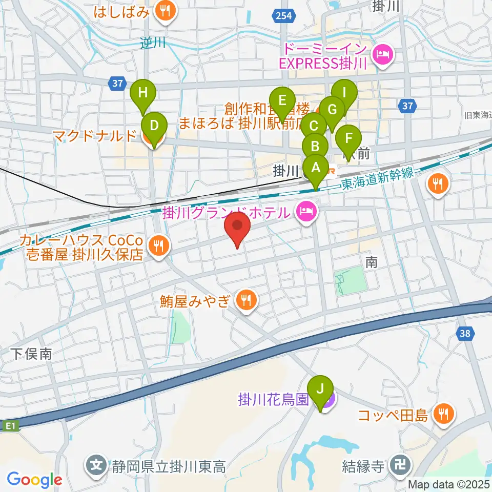 掛川市美感ホール周辺のカフェ一覧地図