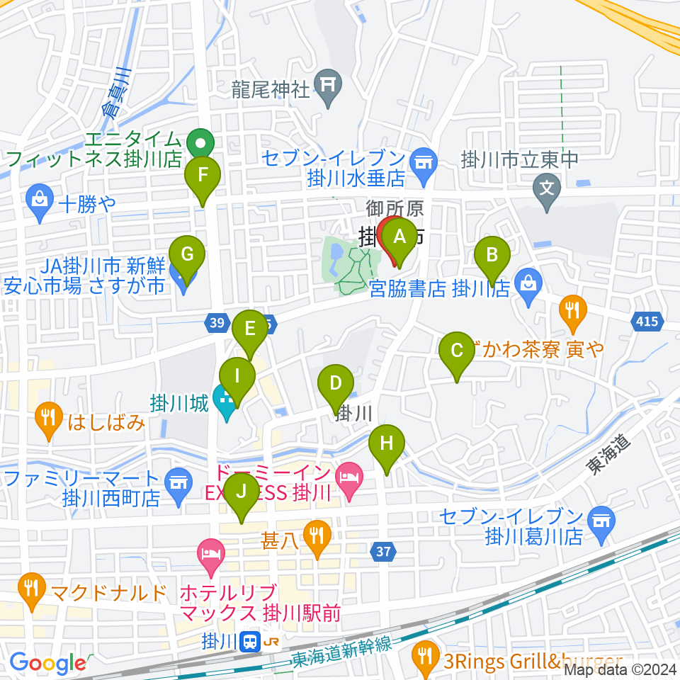掛川市生涯学習センター周辺のカフェ一覧地図