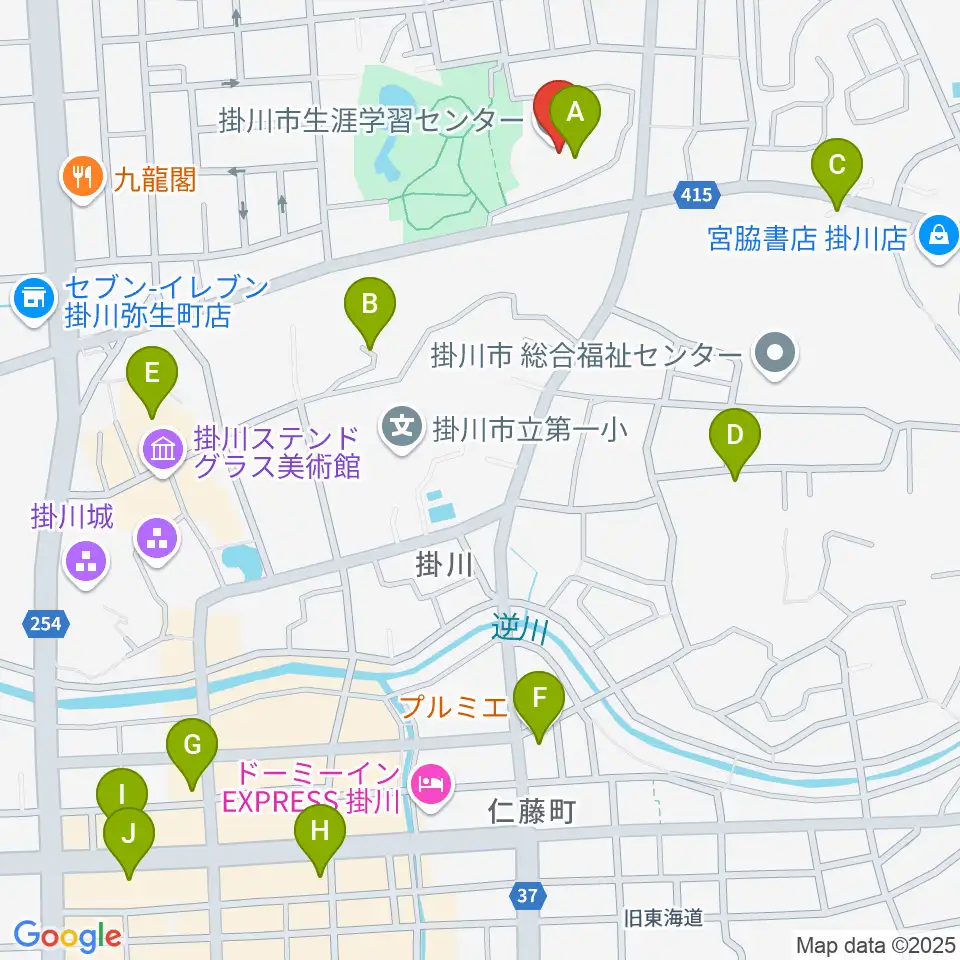 掛川市生涯学習センター周辺のカフェ一覧地図