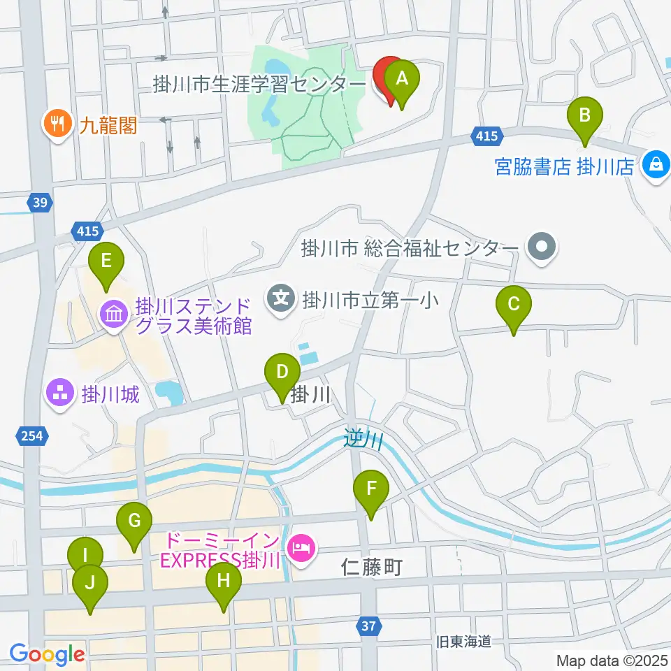 掛川市生涯学習センター周辺のカフェ一覧地図