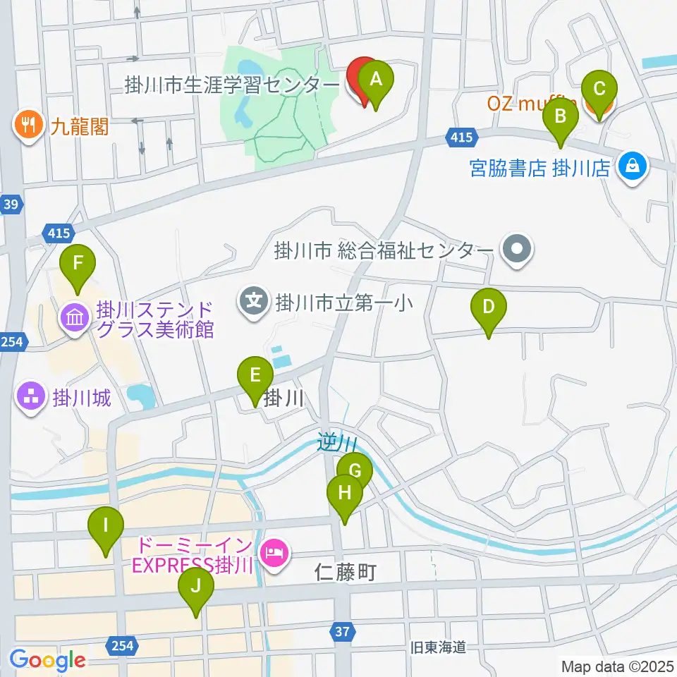 掛川市生涯学習センター周辺のカフェ一覧地図