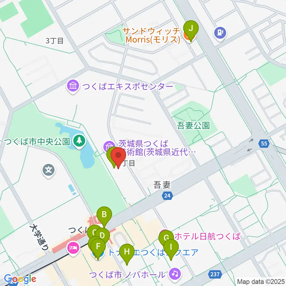 つくば文化会館アルス周辺のカフェ一覧地図