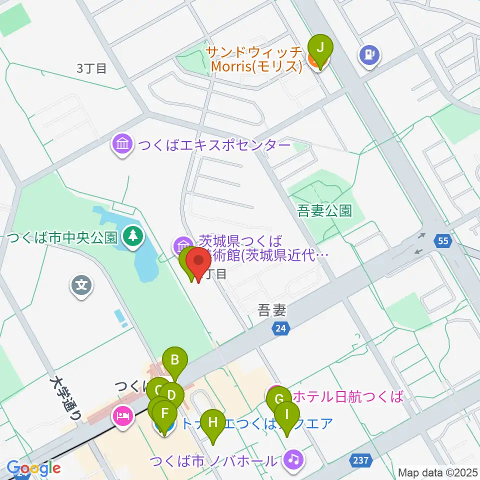 つくば文化会館アルス周辺のカフェ一覧地図