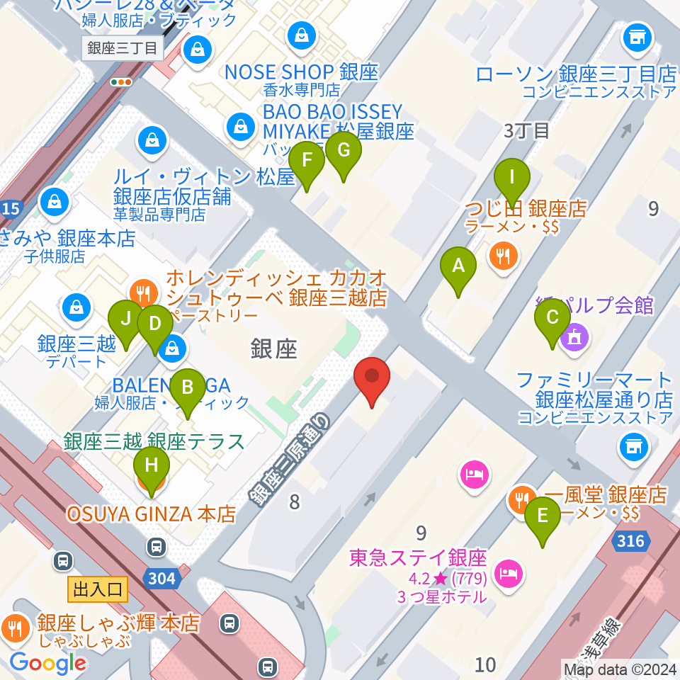 銀座ボンボン周辺のカフェ一覧地図