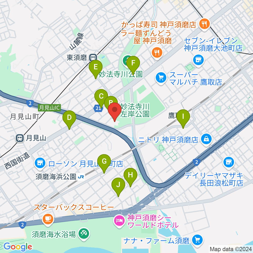 須磨区文化センター周辺のカフェ一覧地図