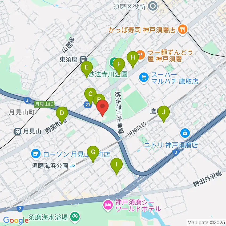 神戸市立須磨区文化センター周辺のカフェ一覧地図