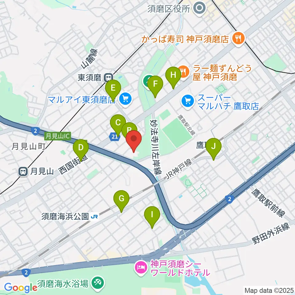 神戸市立須磨区文化センター周辺のカフェ一覧地図