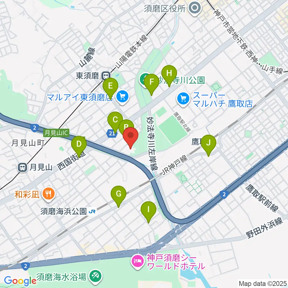 神戸市立須磨区文化センター周辺のカフェ一覧地図