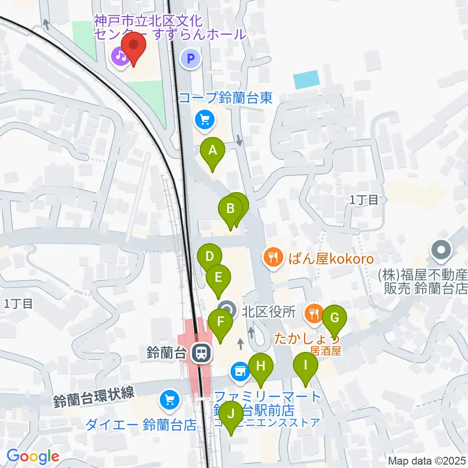 神戸市立北区文化センター周辺のカフェ一覧地図