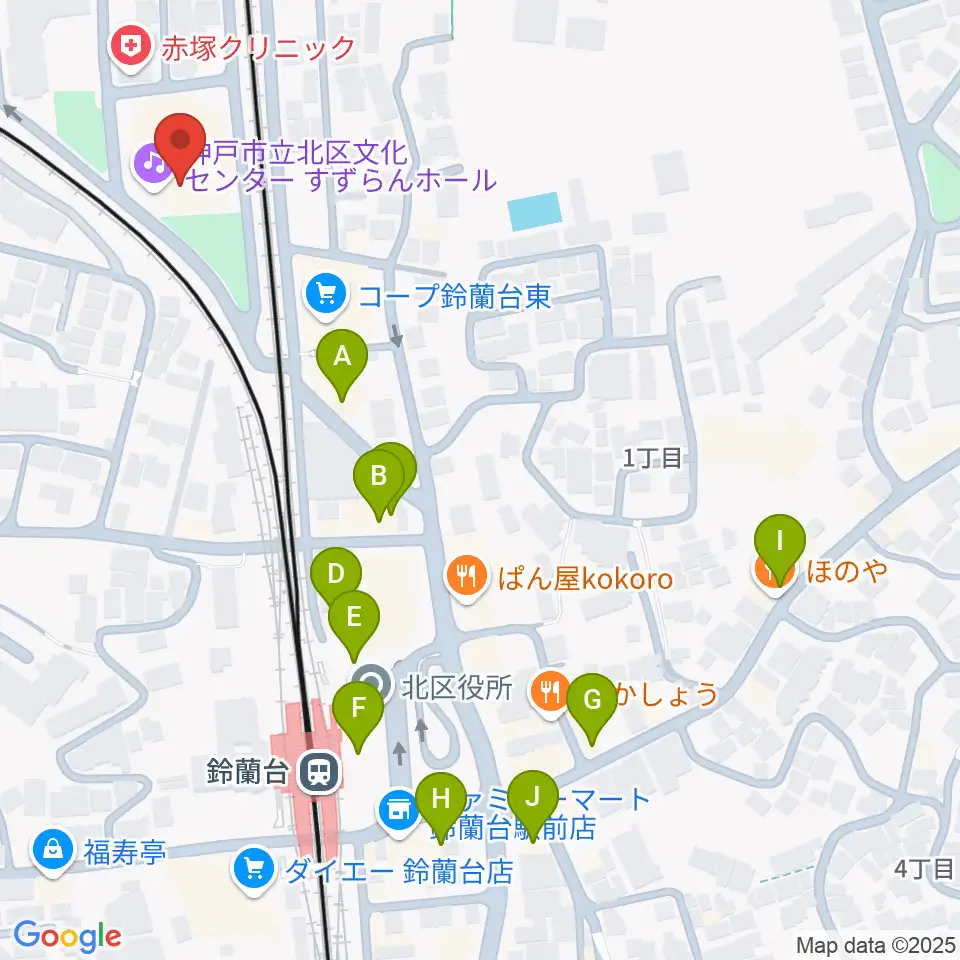 神戸市立北区文化センター周辺のカフェ一覧地図