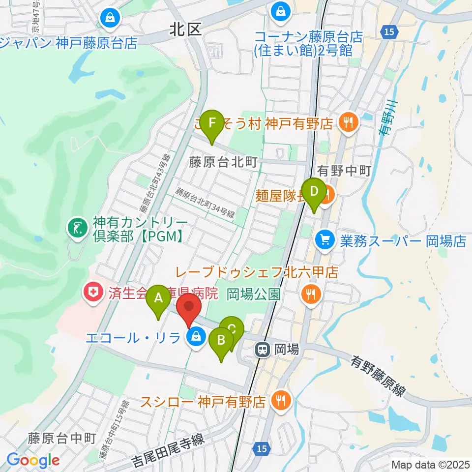 神戸市立北神区文化センター周辺のカフェ一覧地図