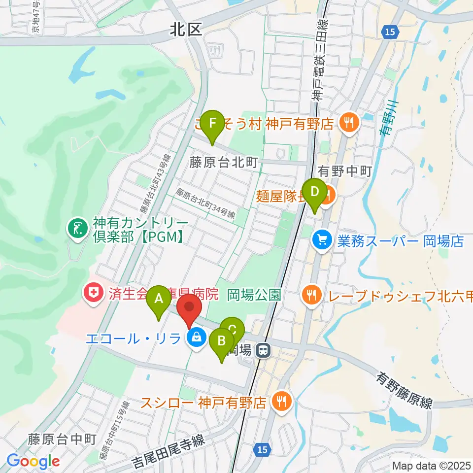 神戸市立北神区文化センター周辺のカフェ一覧地図