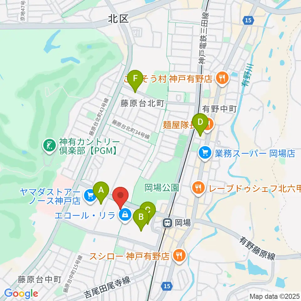 神戸市立北神区文化センター周辺のカフェ一覧地図