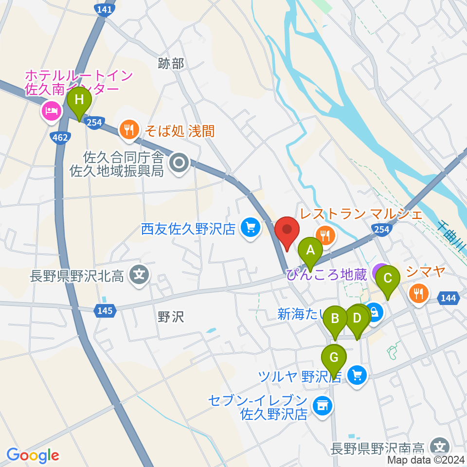 サンピアン佐久店周辺のカフェ一覧地図