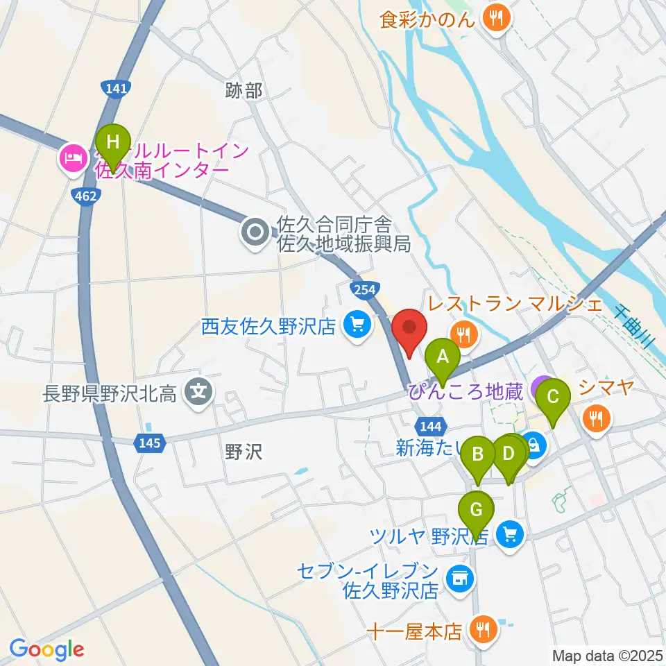 サンピアン佐久店周辺のカフェ一覧地図