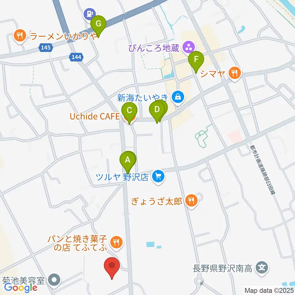 佐久市生涯学習センター野沢会館周辺のカフェ一覧地図