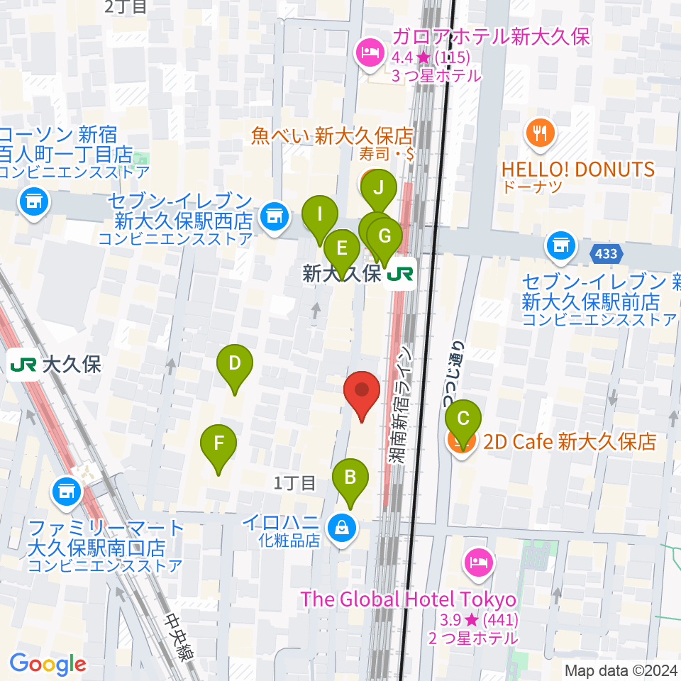 新大久保CLUB Voice周辺のカフェ一覧地図