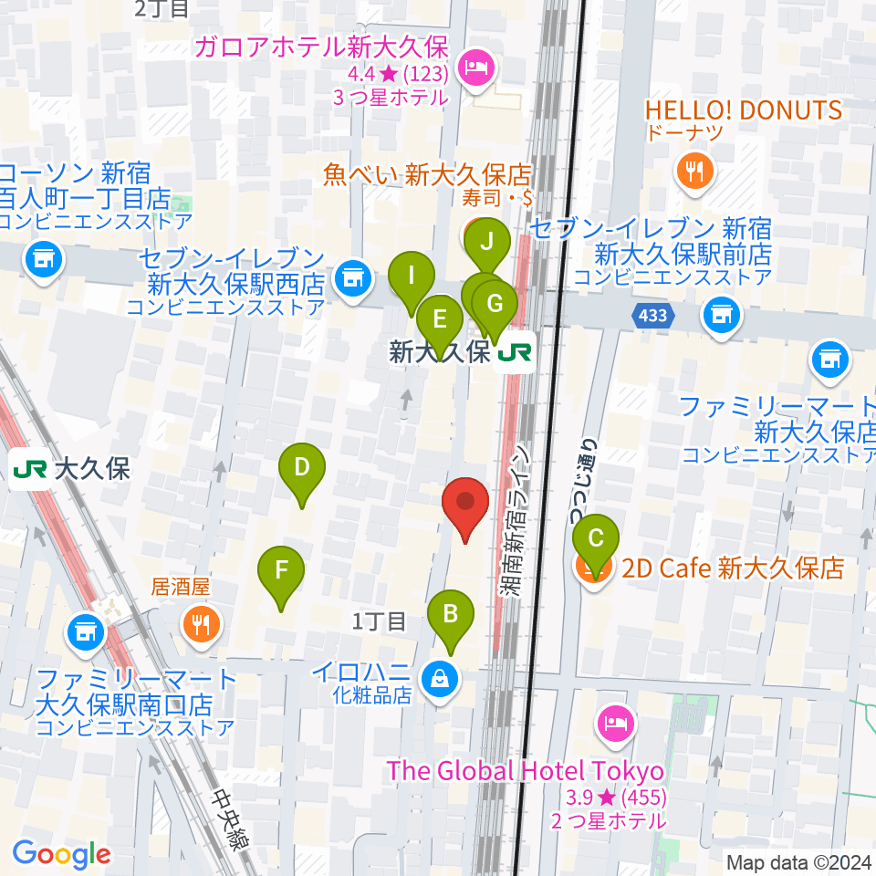 新大久保CLUB Voice周辺のカフェ一覧地図