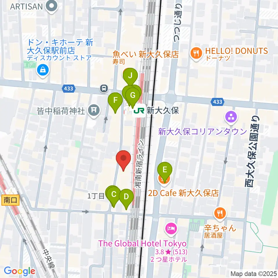 新大久保CLUB Voice周辺のカフェ一覧地図
