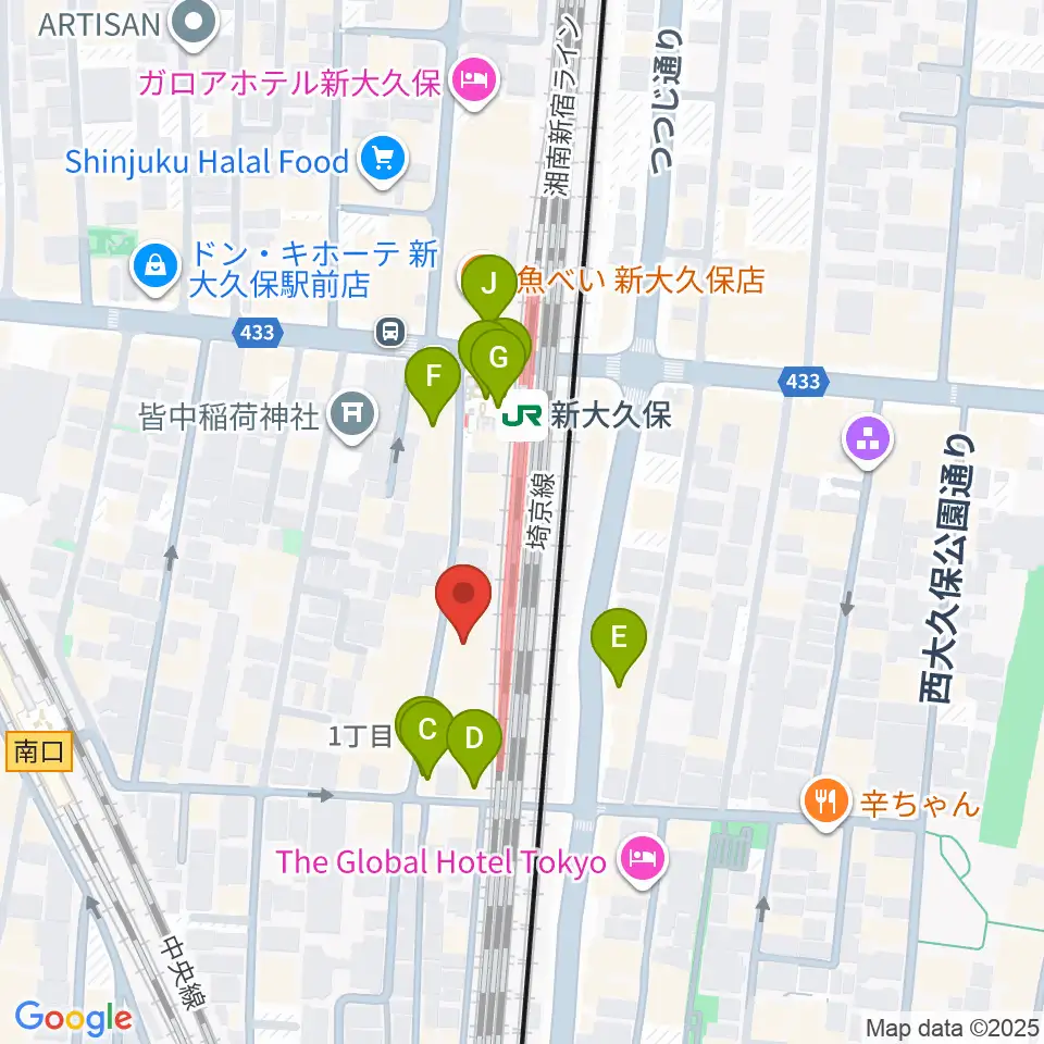 新大久保CLUB Voice周辺のカフェ一覧地図