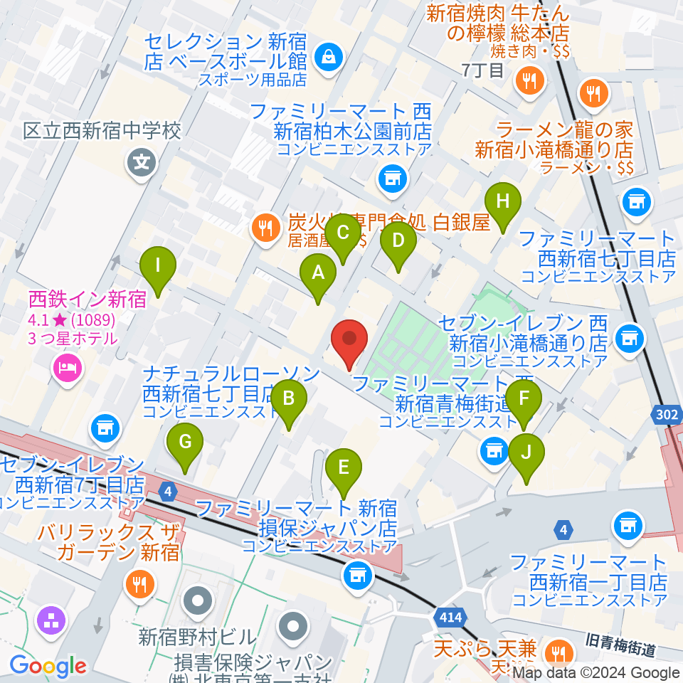 新宿21世紀周辺のカフェ一覧地図