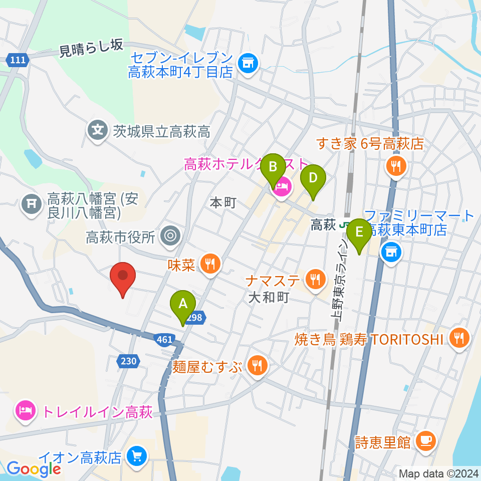 高萩市文化会館周辺のカフェ一覧地図