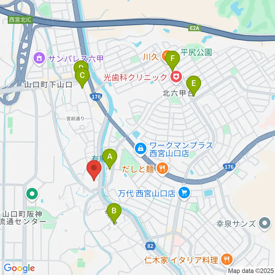 西宮市山口ホール周辺のカフェ一覧地図