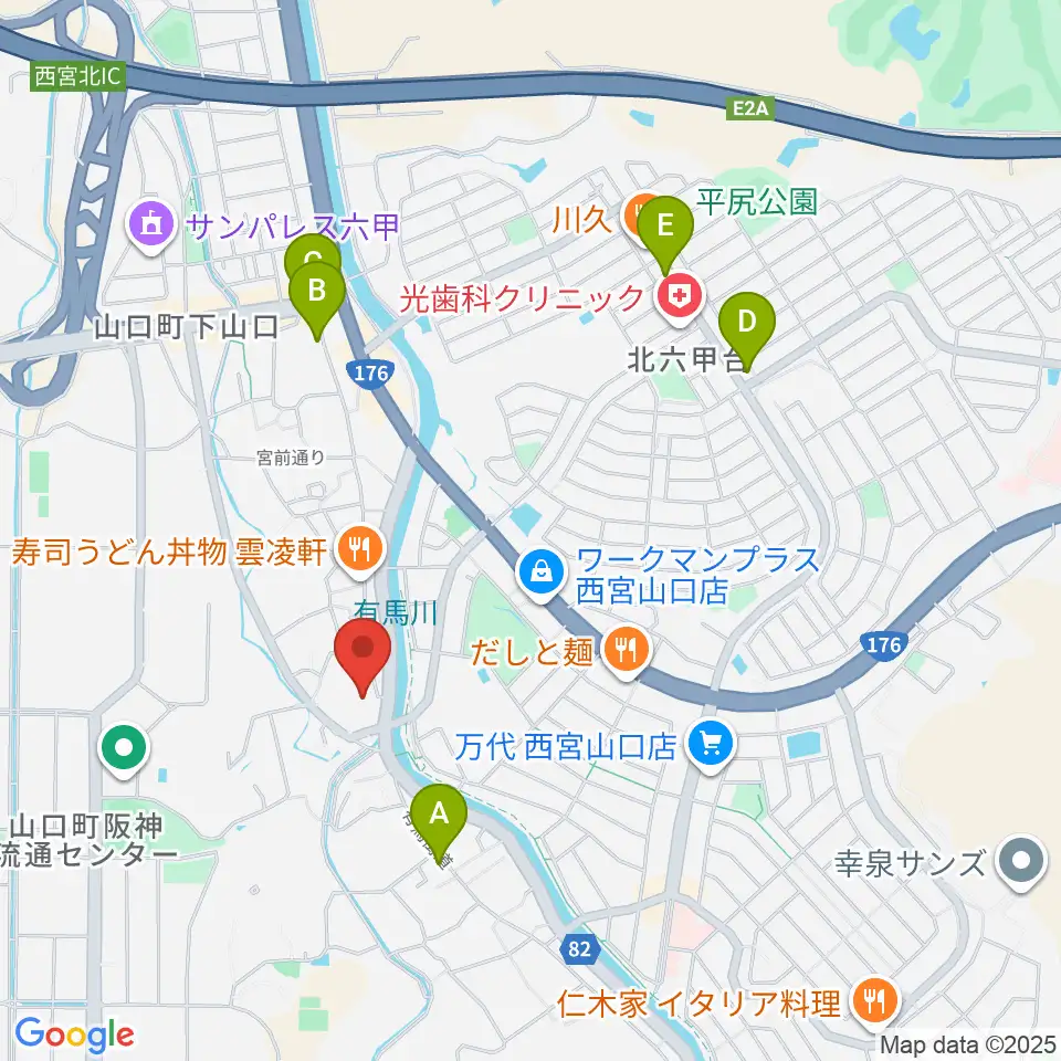 西宮市山口ホール周辺のカフェ一覧地図