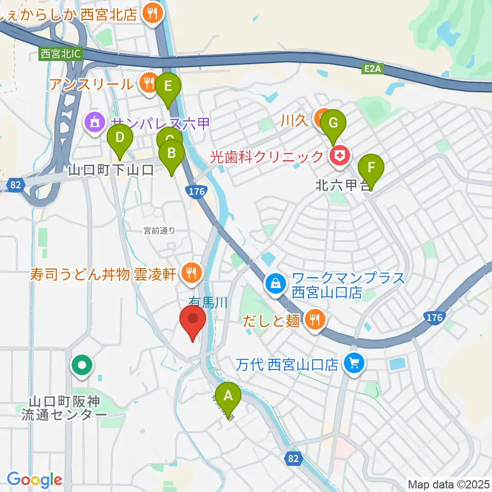 西宮市山口ホール周辺のカフェ一覧地図