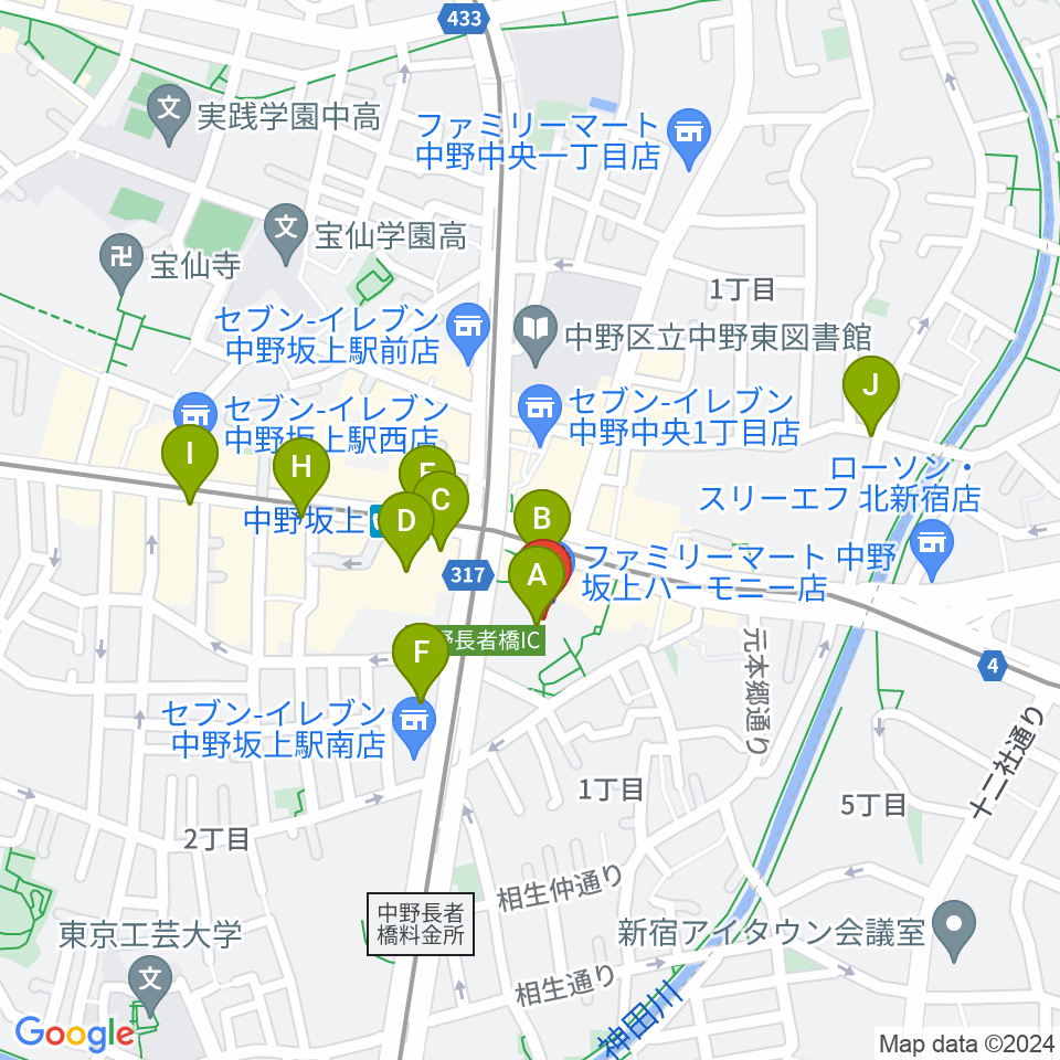 中野坂上ハーモニーホール周辺のカフェ一覧地図