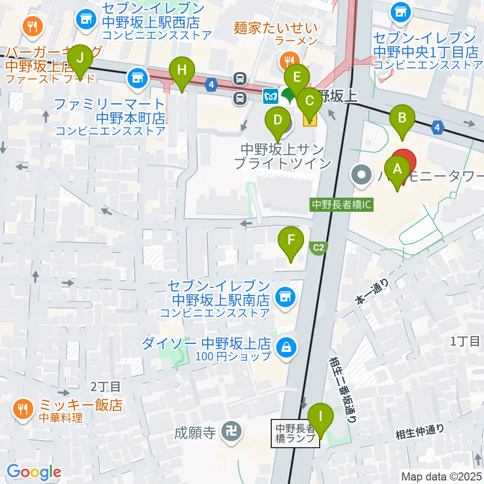 中野坂上ハーモニーホール周辺のカフェ一覧地図