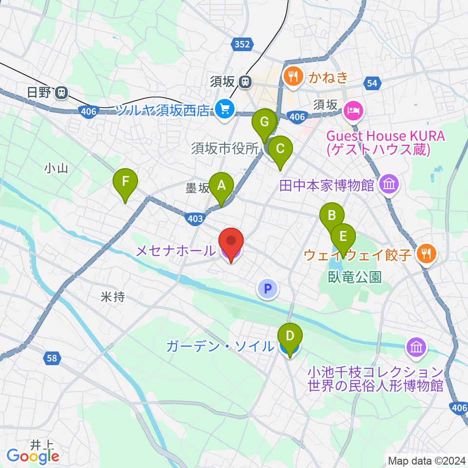 須坂市文化会館メセナホール周辺のカフェ一覧地図