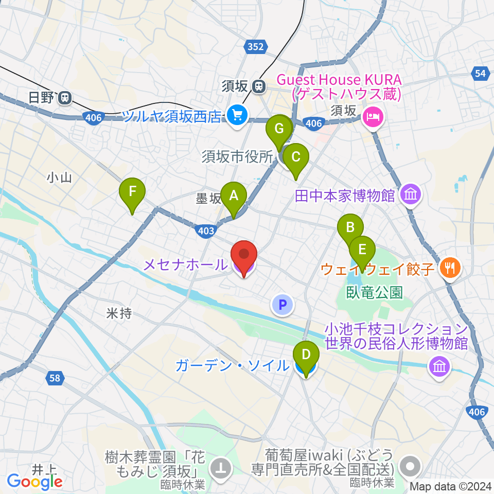 須坂市文化会館メセナホール周辺のカフェ一覧地図