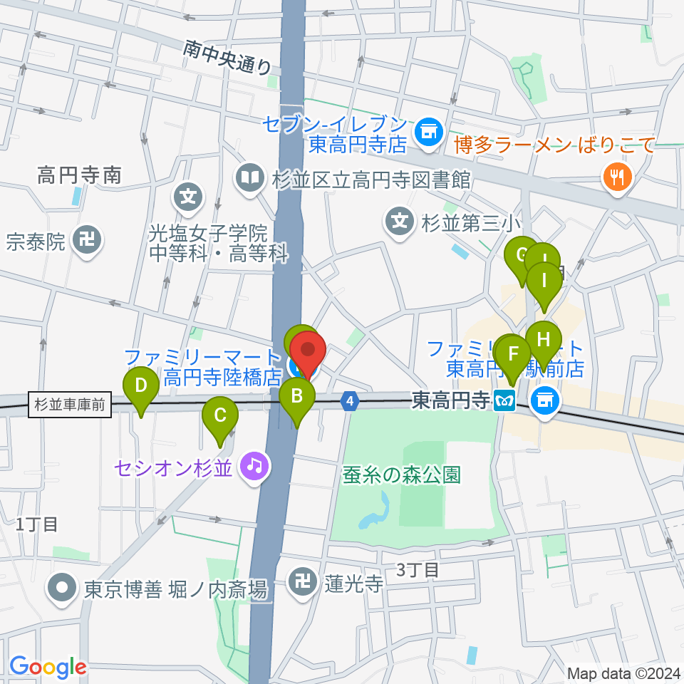 東高円寺U.F.O.CLUB周辺のカフェ一覧地図